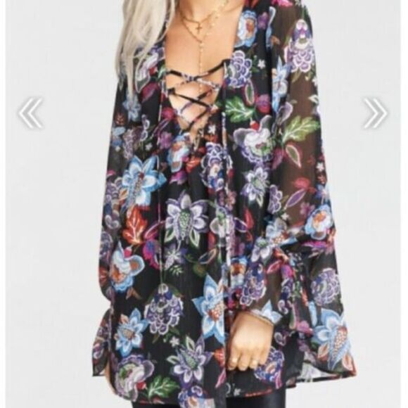 Show Me Your MuMu Floral Lace Up Tunic Dress Sz M - Picture 1 of 8